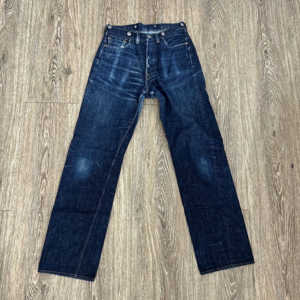 TCB 20s Selvedge Raw Denim Jeans 29x32 Two Cats Buckleback Leather Patch As Is